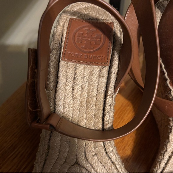 Tory Burch Bima 2 Espadrilles Gold Tan Two Toned Wedge Ankle Wrap Strap Size 7 - Picture 7 of 9